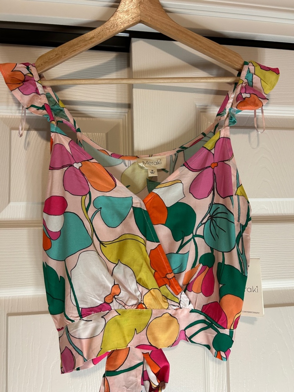 Meraki Pink Multicolor Floral Tie-Back Crop Top Size Medium NWT